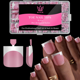 QIEK front packaging showing deep pink French toe tips and benefits
