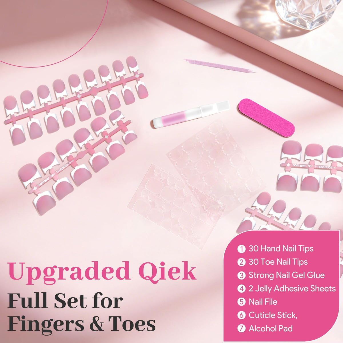 QIEK hand model wearing square French tips showing polished look for events