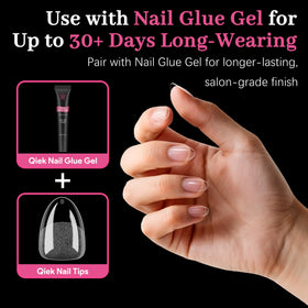 QIEK tips applied with gel glue and UV lamp illustrating professional hold