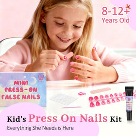 Qiek close-up of flower and grid nail designs highlighting playful kid-friendly patterns