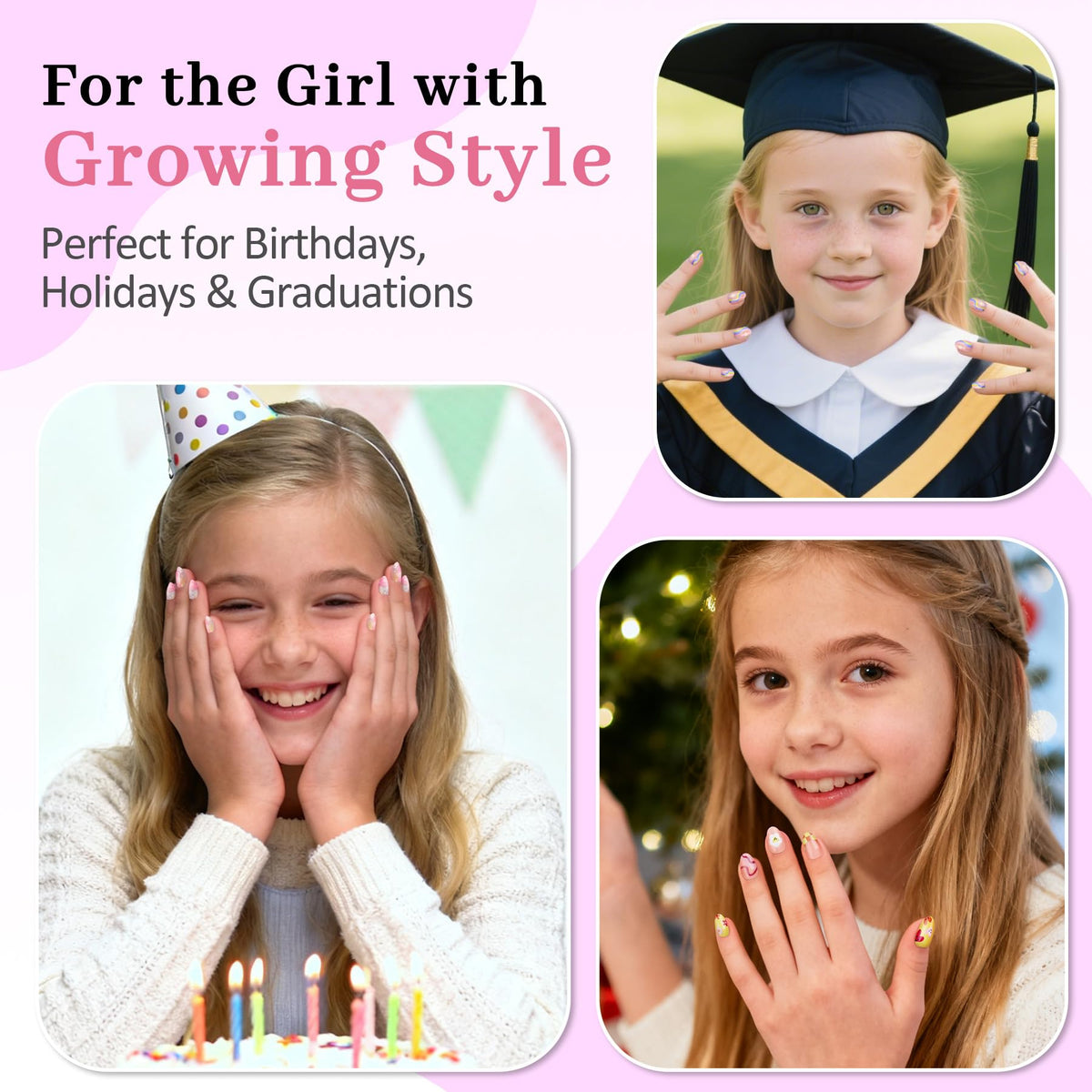 QIEK press-on nails worn by a child showing natural look and comfort