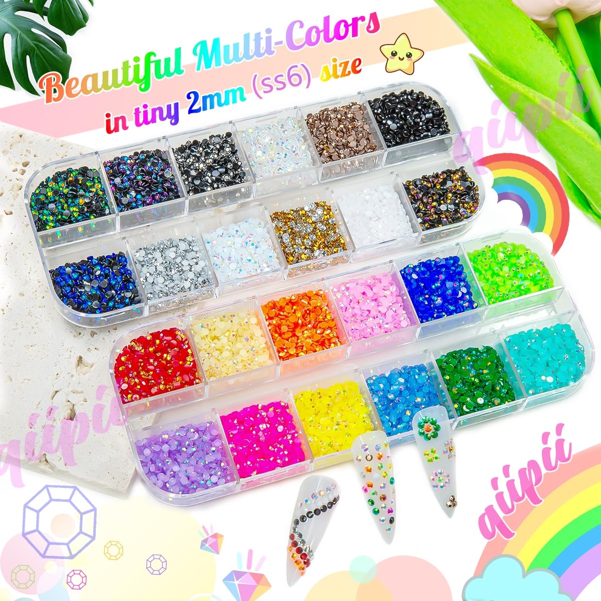 qiipii close-up of 2mm facets showcasing jelly texture and enhanced sparkle