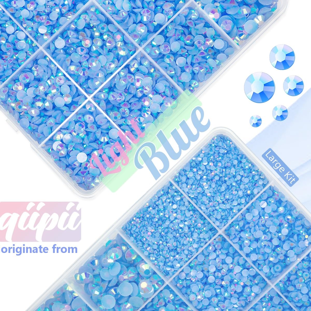 qiipii detailed view of 14-facet light blue AB finish showing vibrant refraction