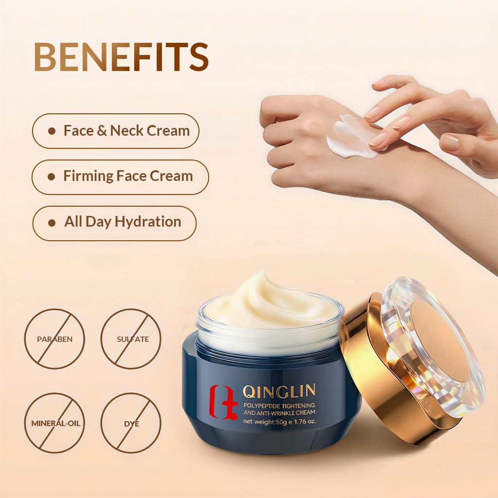 QINGLIN cream being applied to face and neck for firmer-looking benefit