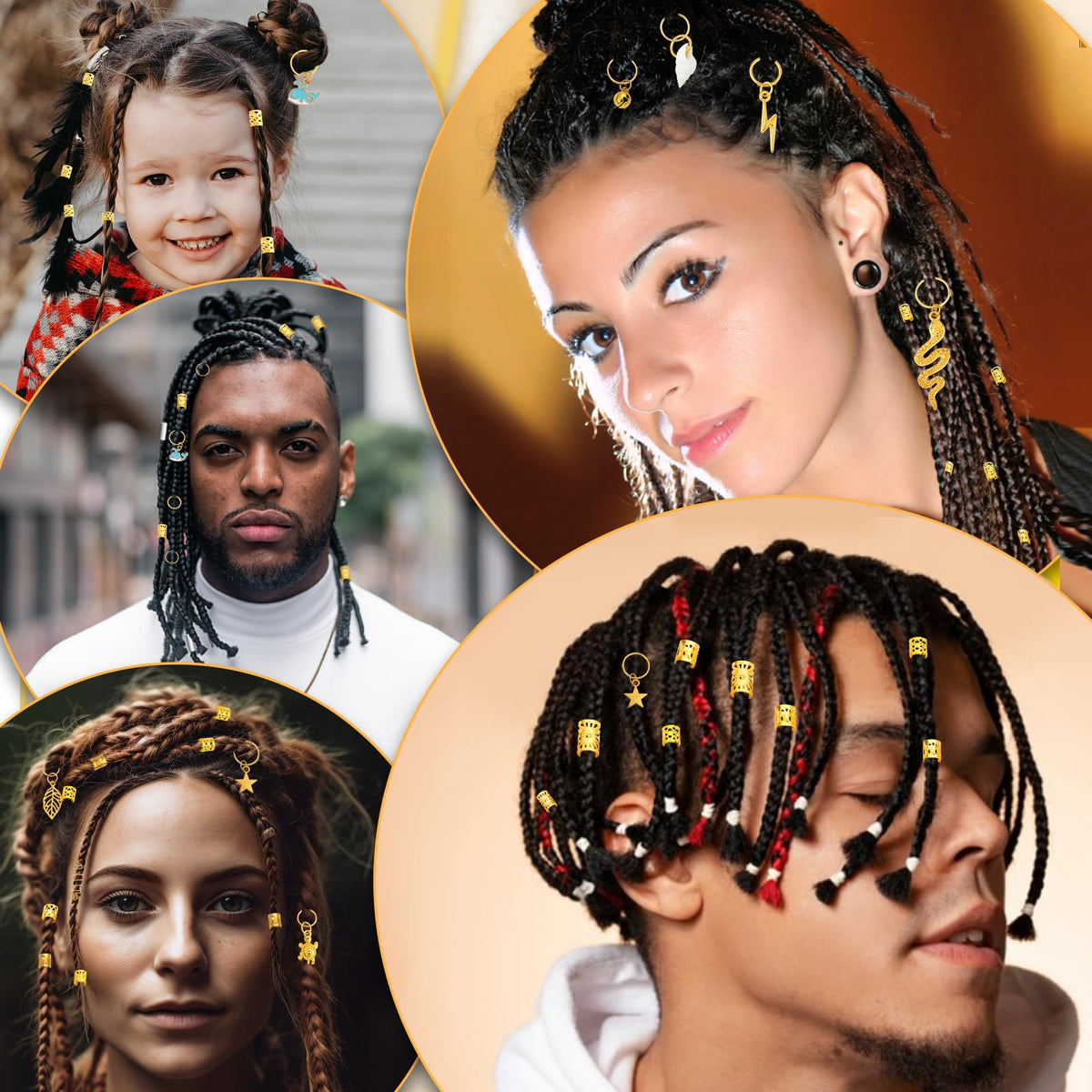 Qinzave clustered charms in braids adding movement and visual interest