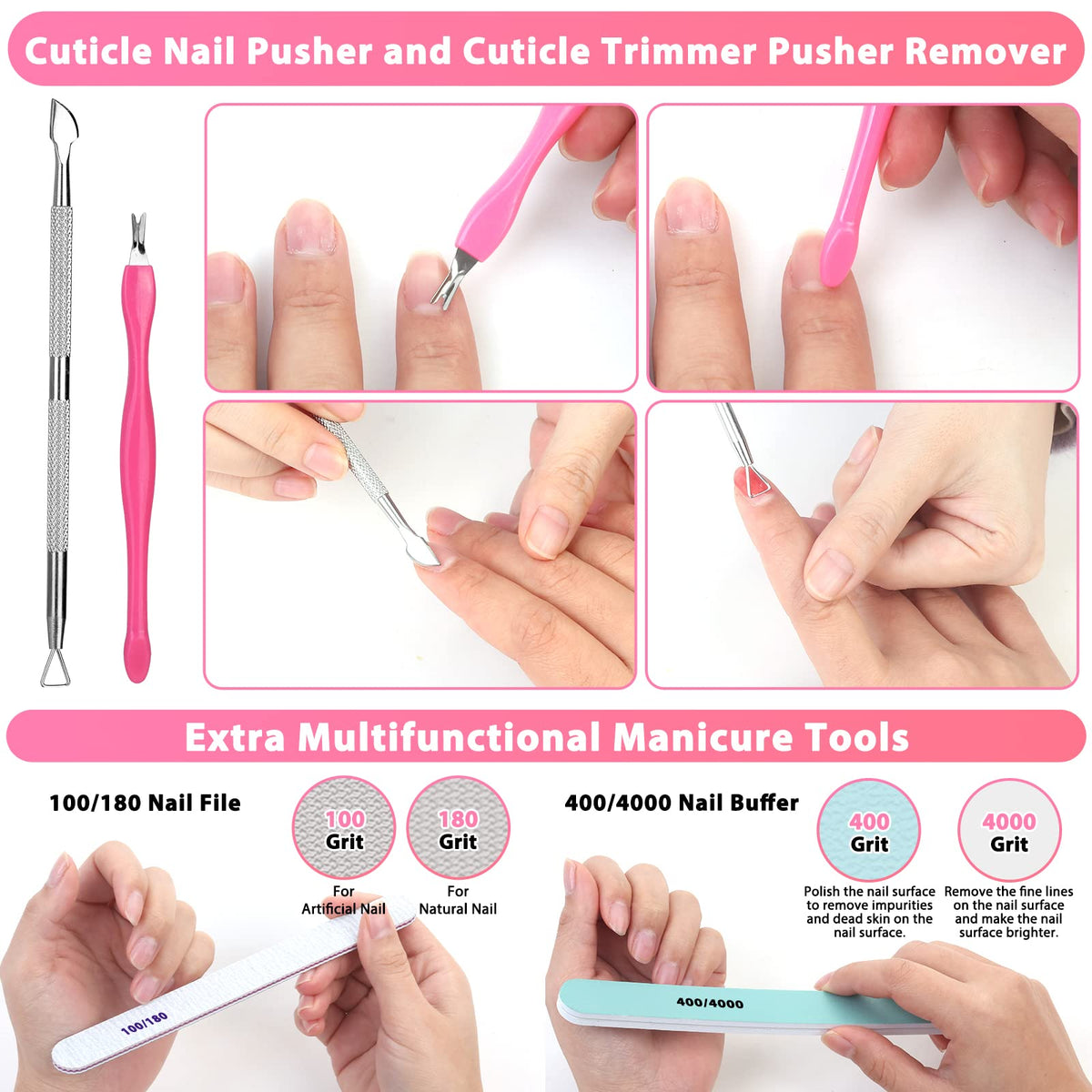 Qinzave complete kit flatlay showing tips, glue, tools, stands for ready-to-use setup
