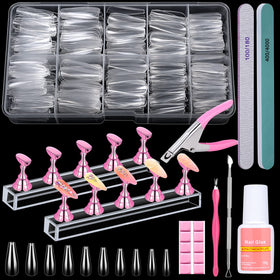 Qinzave front packaging showing 600 clear coffin nail tips and kit contents for convenience