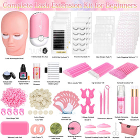 Qinzave full kit overhead layout with tools and lashes for comprehensive training