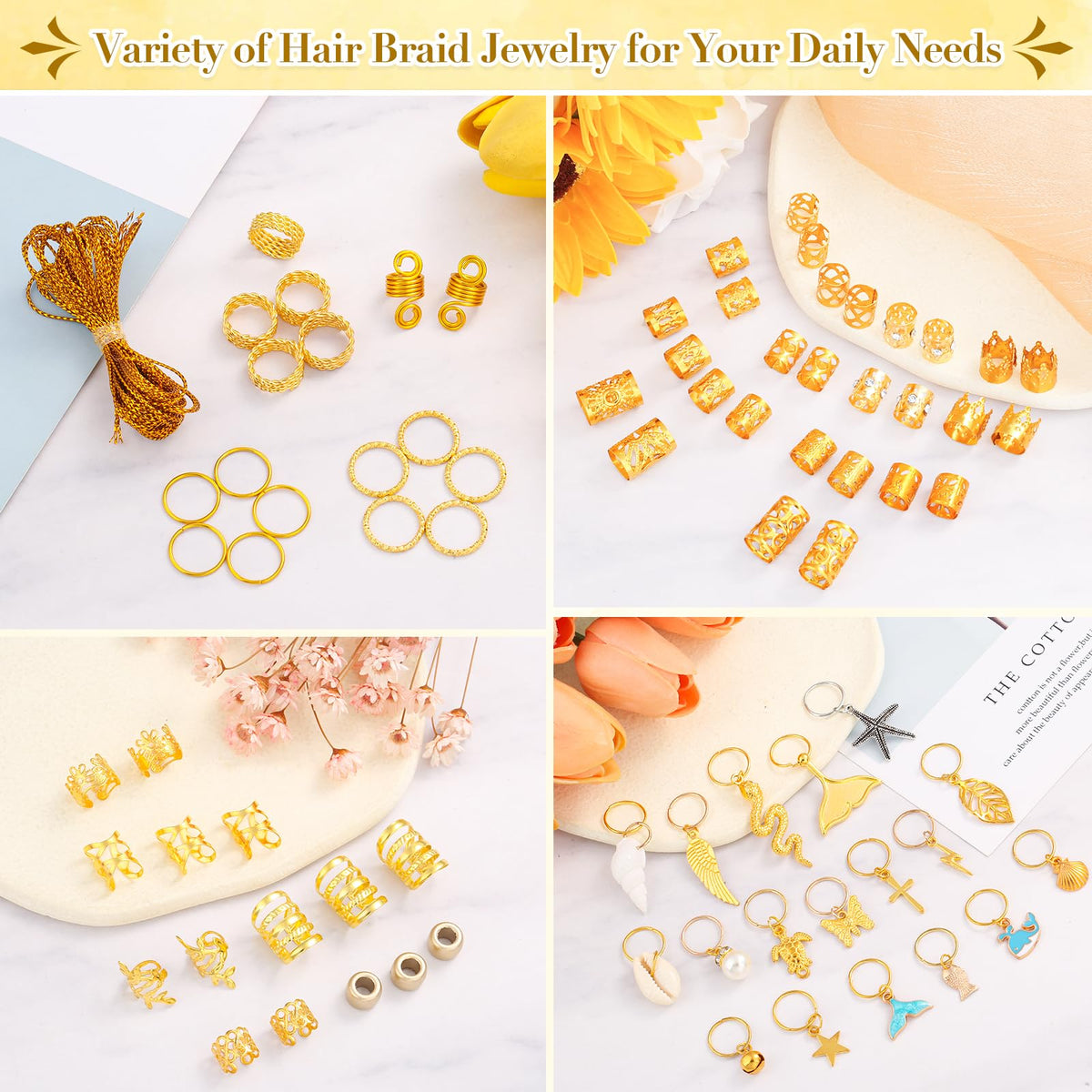 Qinzave gold hair charms styled for event wear delivering eye-catching accents