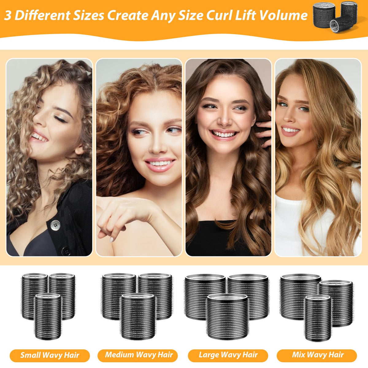 Qinzave hair in use with rollers applied demonstrating heatless curl creation benefit