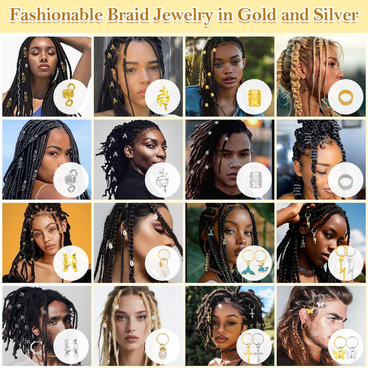Qinzave assorted charms spread out to show variety for custom braid and loc designs