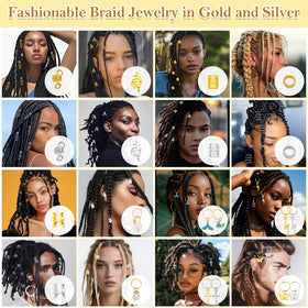 Qinzave assorted charms spread out to show variety for custom braid and loc designs