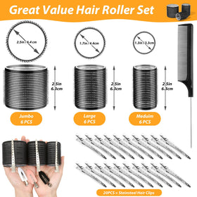 Qinzave roller size comparison showing jumbo, large, and medium options for varied curls