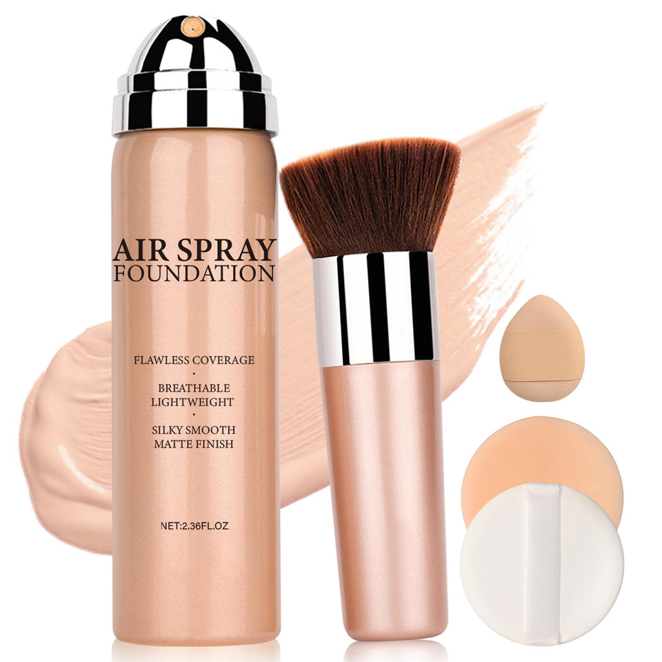 QIUFSSE front packaging showing full-coverage foundation spray benefit