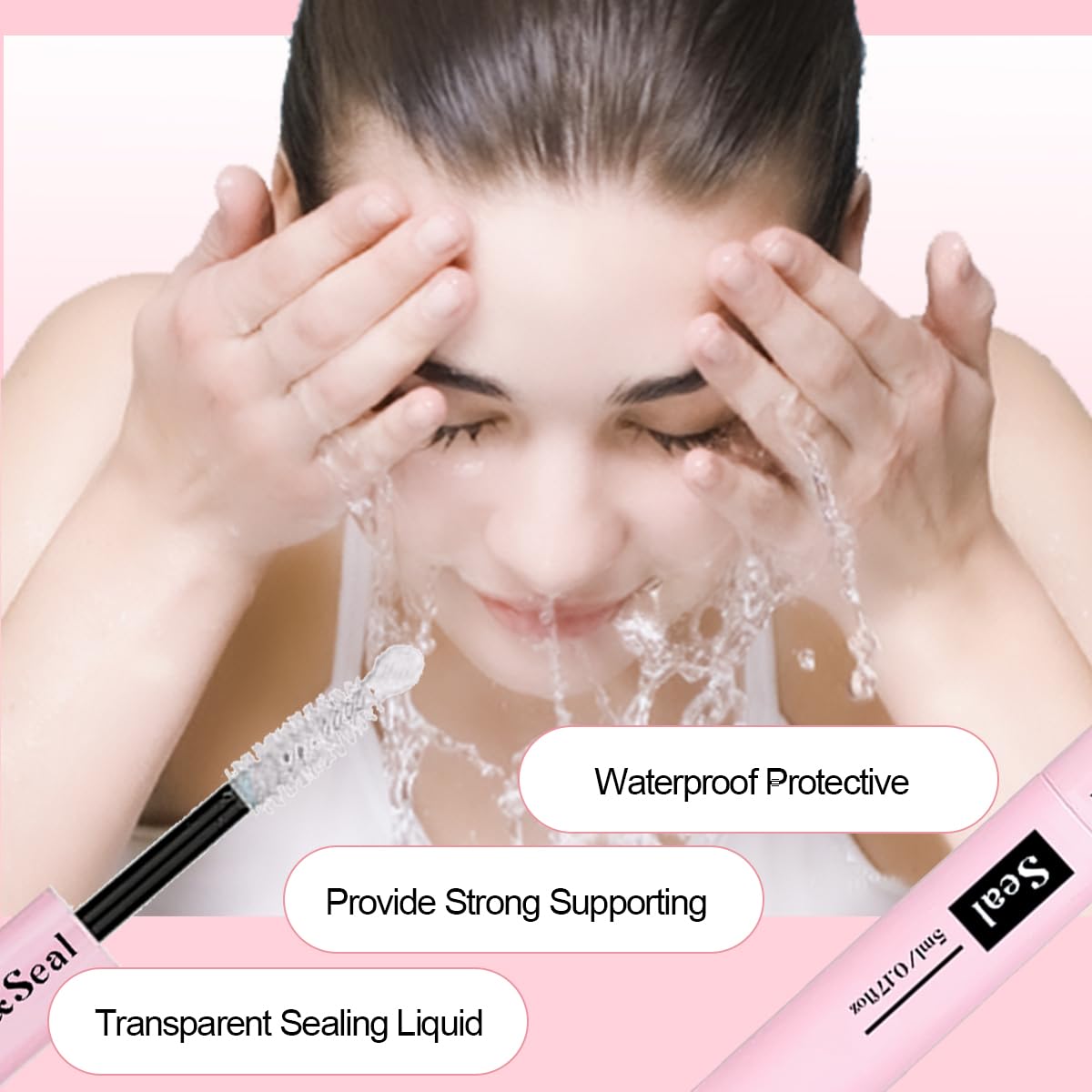 Qiveaory clear seal being applied to extensions to lock and protect lashes