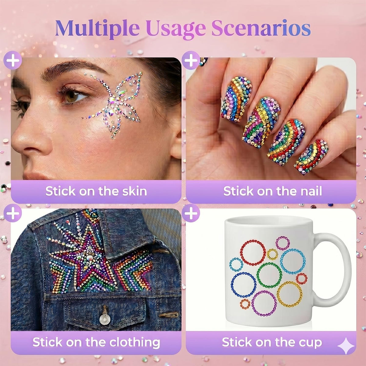 QIZUHIUN rhinestones on nail design demonstrating small-size precision and shine
