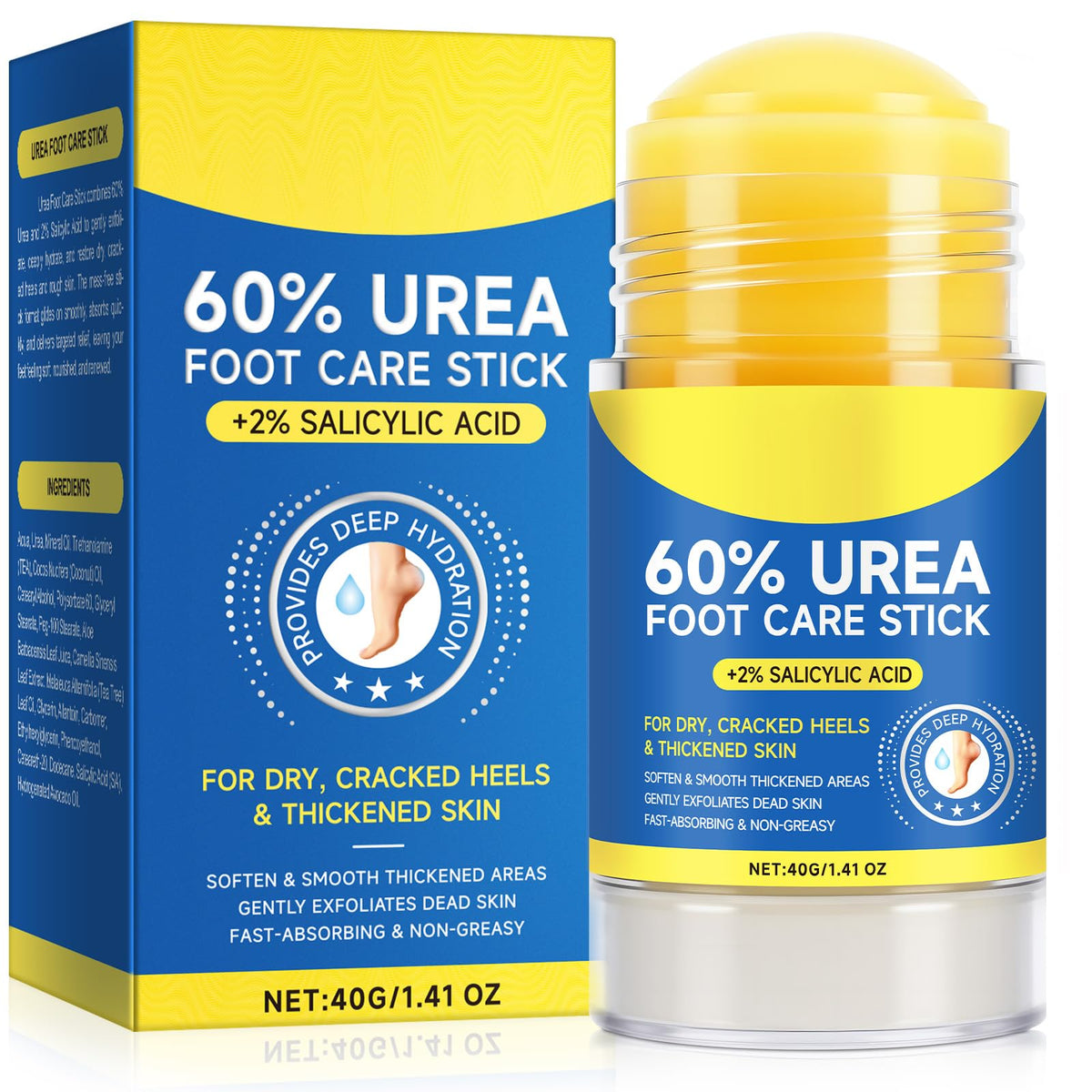 QJCWXIAOX front packaging showing compact foot care stick and branding benefit