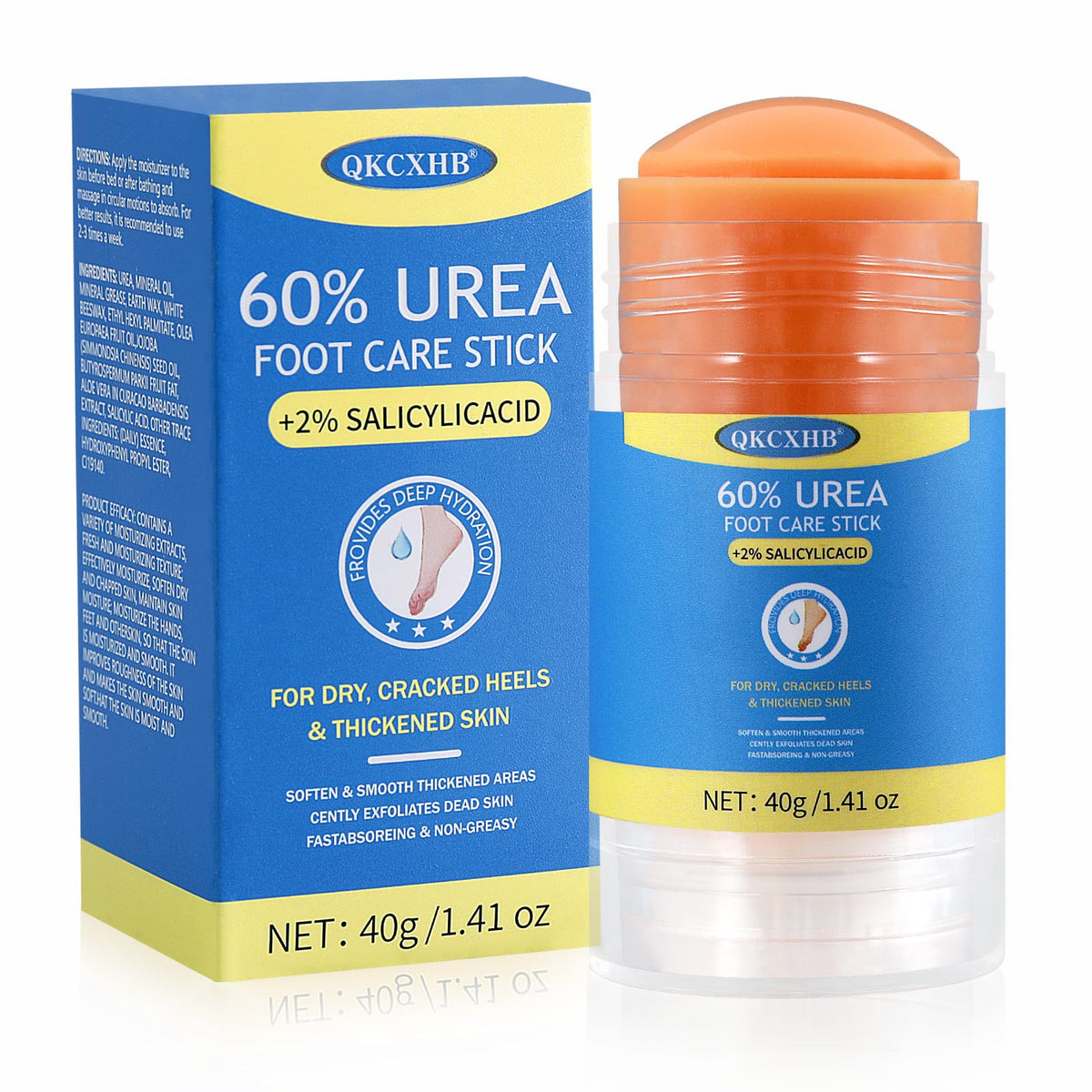 QKCXHB front packaging showing stick and benefit for cracked heels