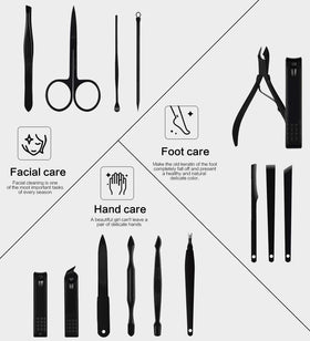 QLNE open case showing 15-piece kit for complete nail care