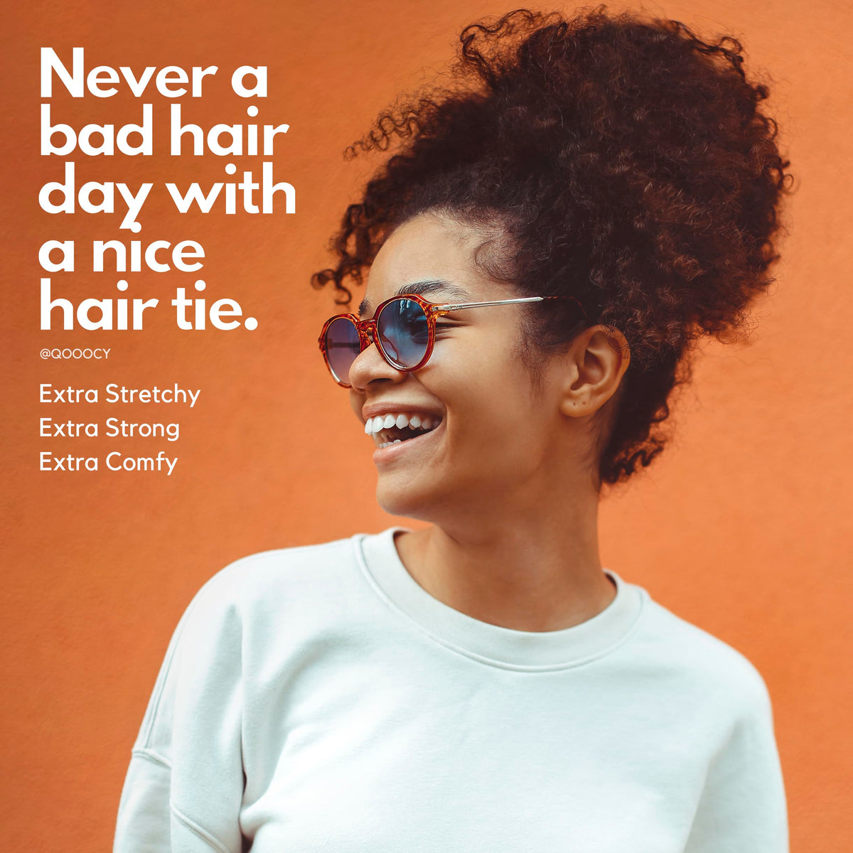 Qooocy hair tie securing a high ponytail on thick hair for long-lasting hold