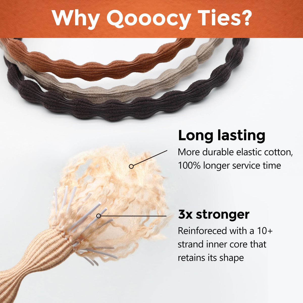 Qooocy label and material tag highlighting durable construction and elastic core