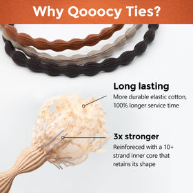 Qooocy label and material tag highlighting durable construction and elastic core