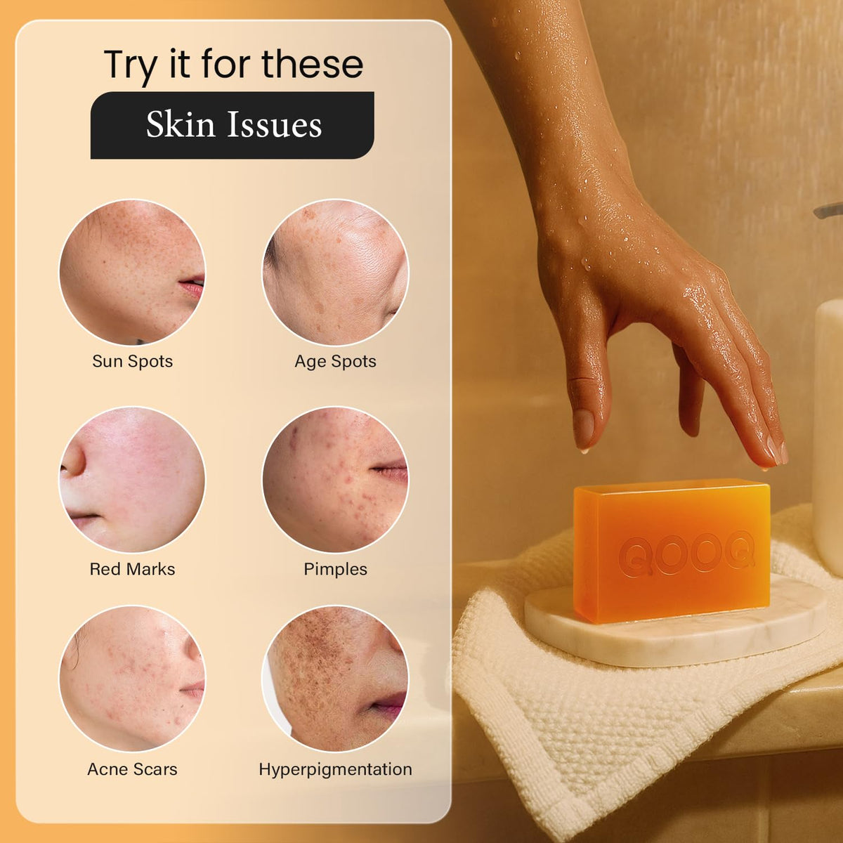 QOOQ lather on face demonstrating gentle cleansing and clarity