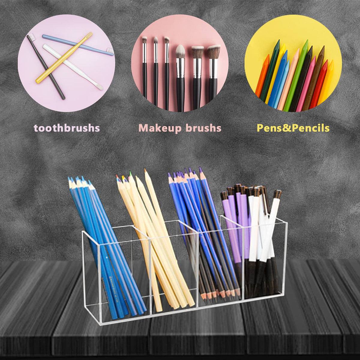 QPEY pen holder filled with brushes and pens for quick access