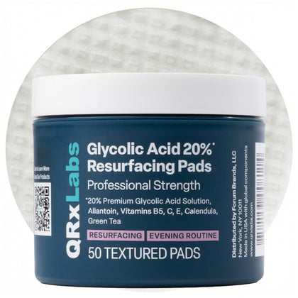 QRxLabs jar front view showing 50-count pads for convenient resurfacing