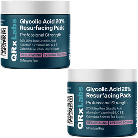 QRxLabs front packaging showing 20% glycolic pads and 50ct count benefit convenience