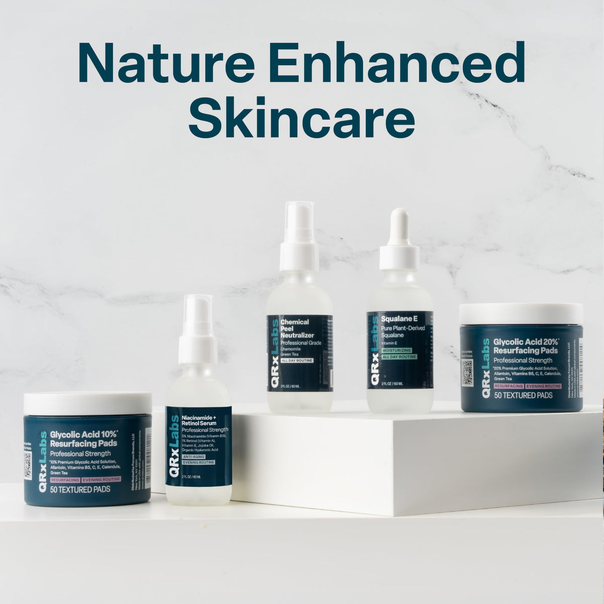 QRxLabs product on bathroom shelf in lifestyle shot suggesting everyday integration