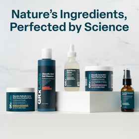 QRxLabs bottle on bathroom shelf presenting everyday skincare routine benefit