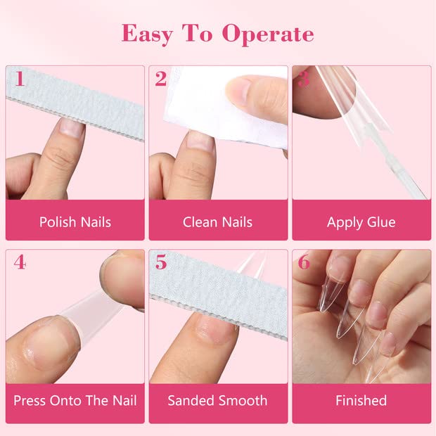 Quaferen finished nails with gel polish over clear tips demonstrating glossy professional look