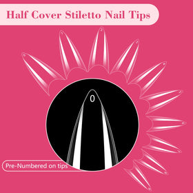 Quaferen stiletto tip held in hand to show medium length and realistic scale