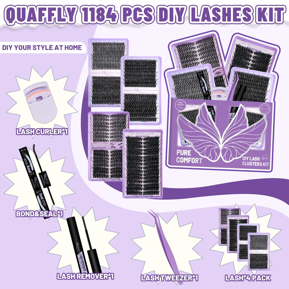 QUAFFLY close-up of cluster lash texture highlighting soft fibers for natural finish