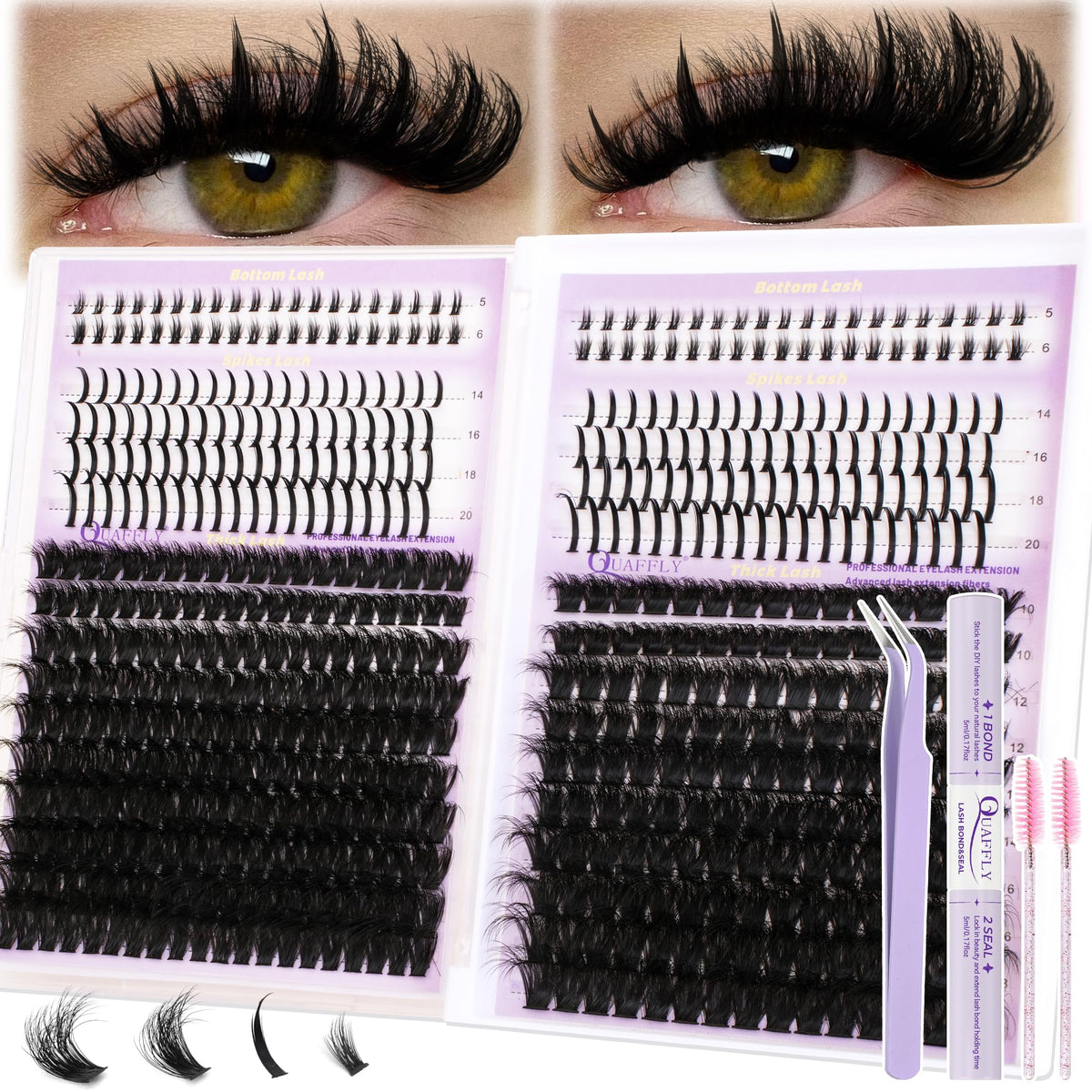 QUAFFLY front package shot showing contained complete lash kit benefits