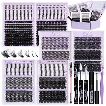 QUAFFLY front packaging showing full 1676-piece D curl kit, easy storage benefit