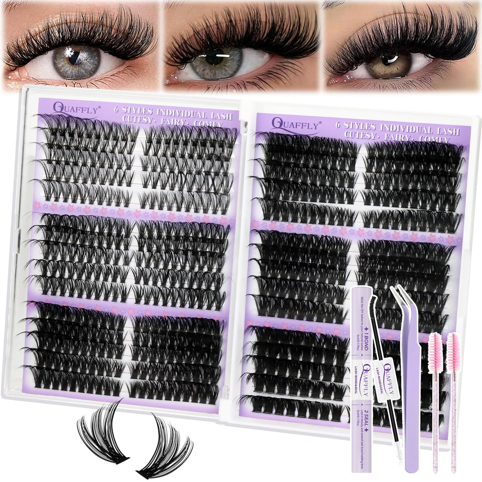 QUAFFLY front packaging showing full 570-piece kit and tools for easy styling
