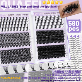QUAFFLY lower lashes paired with upper clusters to create fuller, rounded eyes