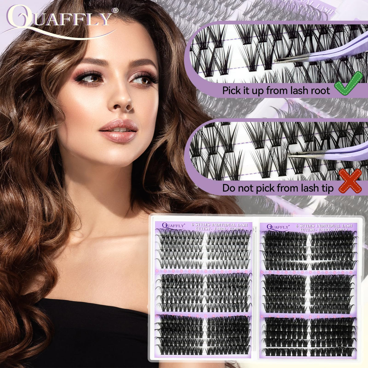QUAFFLY six style samples fanned out to compare natural to volume options