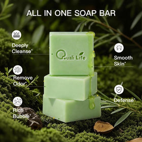 QualiLife soap bar close-up texture displaying creamy lather potential and gentle cleanse