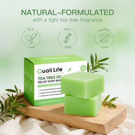 QualiLife soap being applied to feet to help control odor and refresh skin