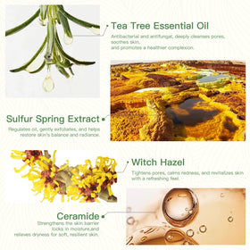 QualiLife soap label closeup showing tea tree and witch hazel ingredients for balanced skin
