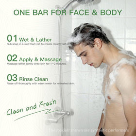 QualiLife soap bar held in hand for size comparison and everyday portability benefit