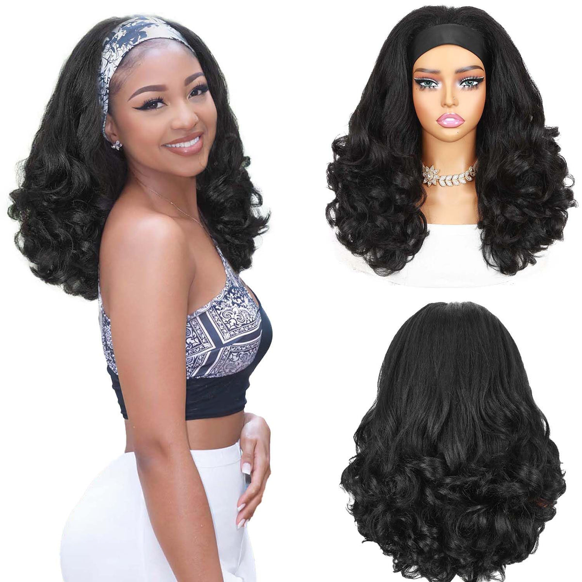 Quantum Love front view headband wig showing natural hairline and instant style