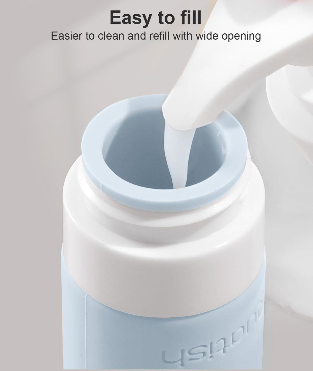 Quatish filling funnel and spatulas simplify mess-free refilling