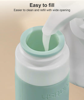 Quatish filling funnel detail showing mess-free refilling of bottles