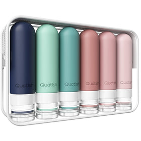 Quatish front view of six-pack bottles showing Morandi colors and compact travel benefits