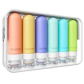 Quatish front packaging showing six bottles and travel pouch, convenient storage