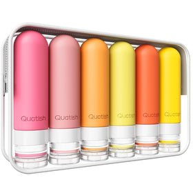 Quatish front view of six-pack macaron bottles showing compact travel organization benefit